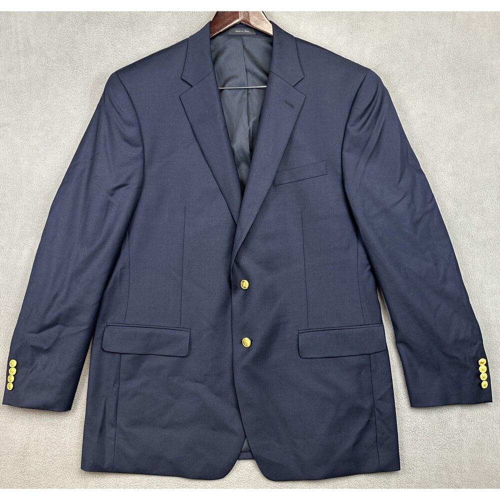 Ralph Lauren Blue 100% Wool Gold Button Blazer Jacket Size 44L Men’s